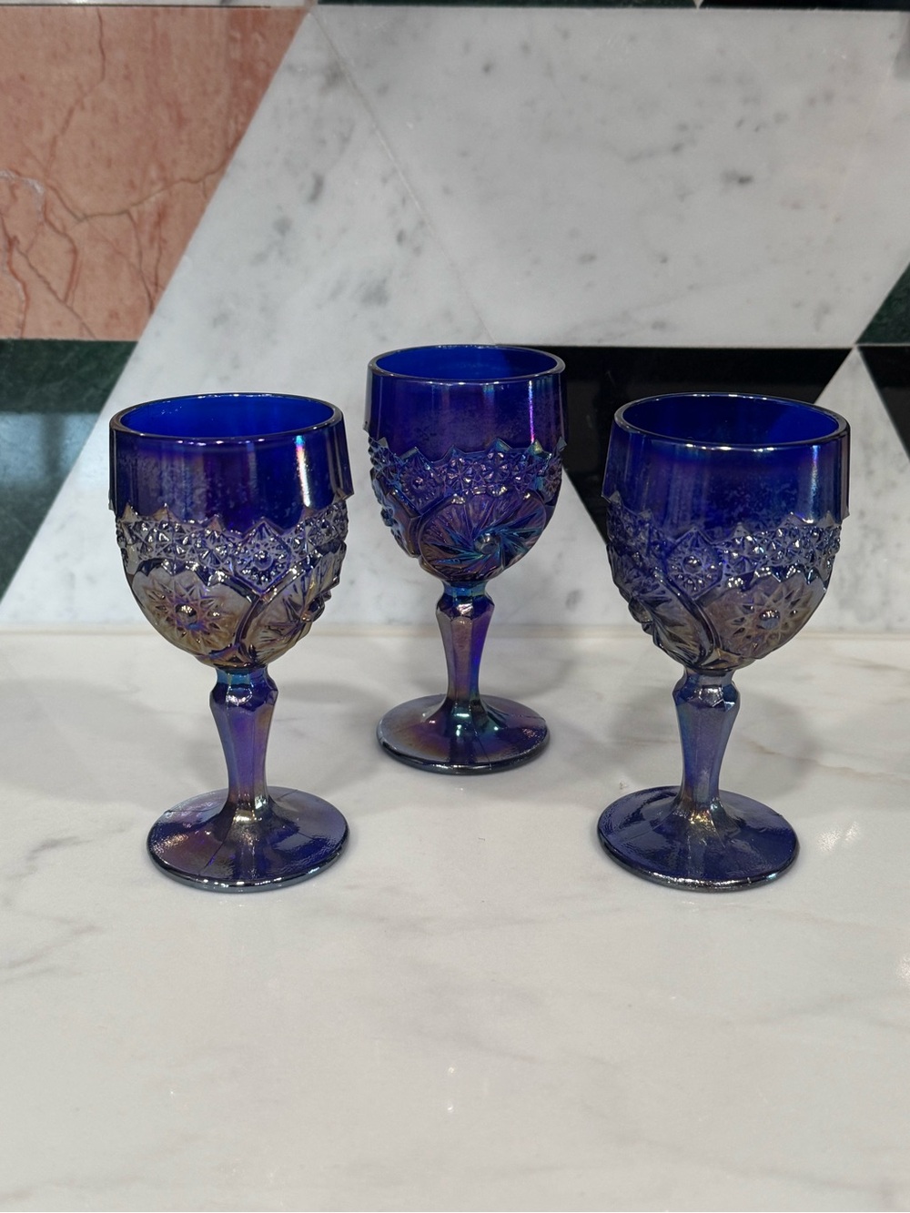 Vintage Degenhart Glass Buzz Saw Wine Goblets
